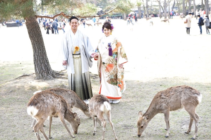結婚式の前撮りを奈良で和装の洋髪の髪型でヘアスタイルのデータ付き写真