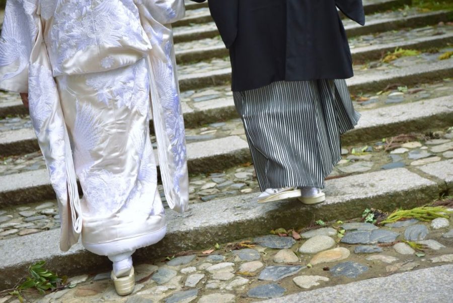 春日大社の結婚式で白無垢綿帽子の写真