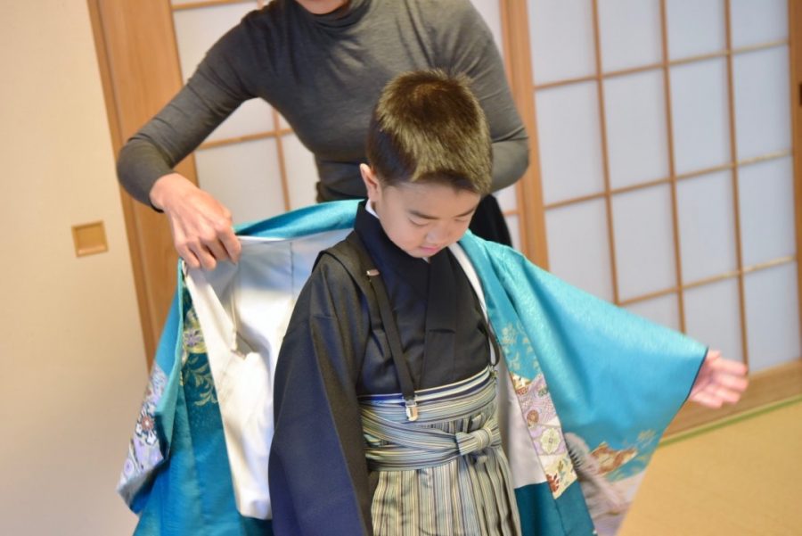 上賀茂神社で兄弟が着物で七五三の写真