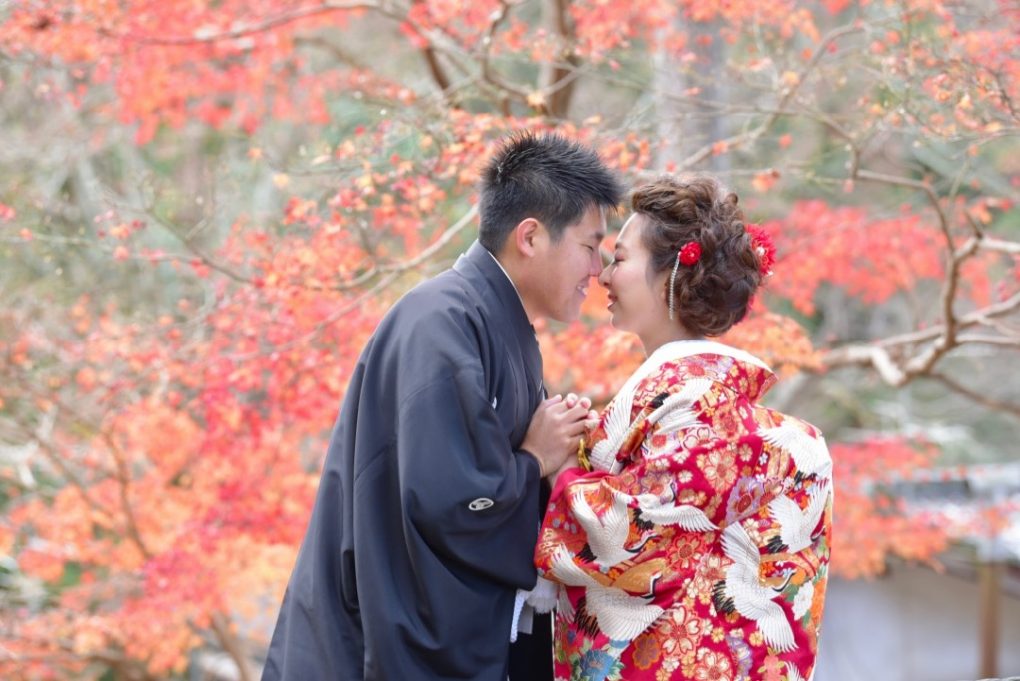 奈良で紅葉の和装前撮りロケーション撮影