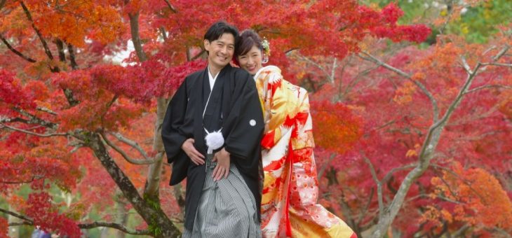 東京から和装前撮りにきた2人を紅葉が歓迎してくれました！